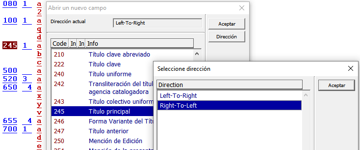 Dirección del texto Dirección del texto